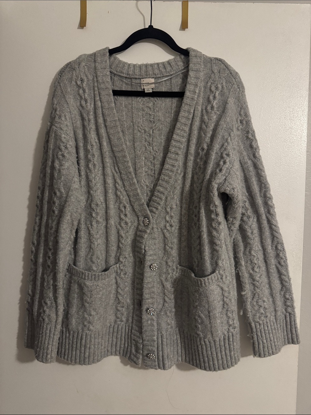 A New Day Cozy Baggy Gray Cable-Knit Button Cardigan Sweater